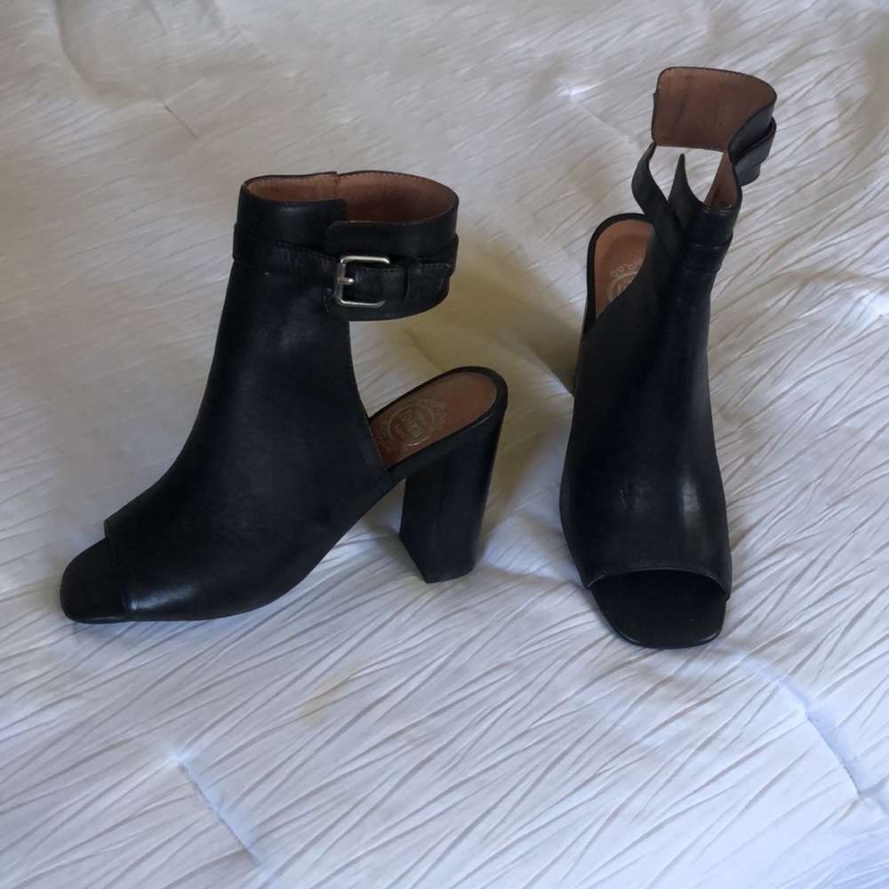 Jeffrey Campbell Canal black leather peep toe booties